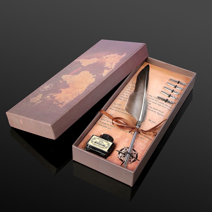 Сувенирный набор "Перо с чернилами и 5-ю сменными перьями" 27,5х11 см