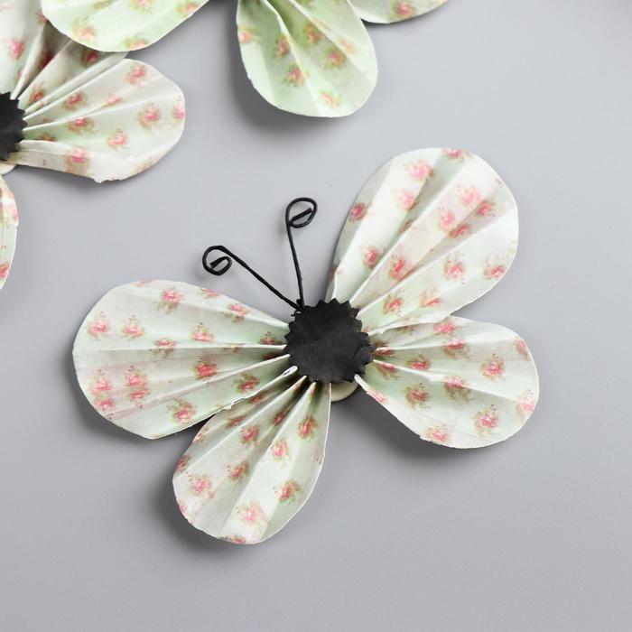 Декор для творчества "Зеленые бабочки в цветочек" набор 3 шт 5х8,5 см