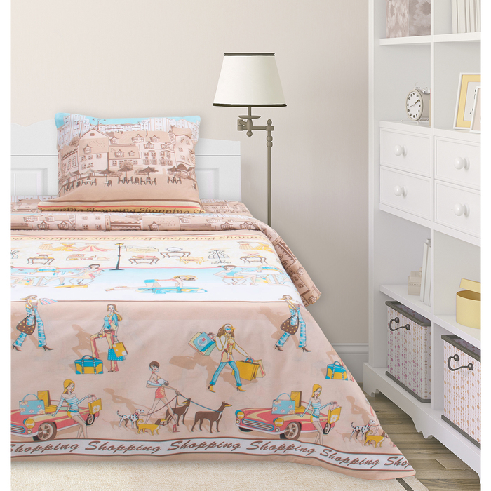 Постельное бельё Блакит 1, 5сп Шопоголики 466102, 215х153, 220х145, 70х70 1шт, хлопок