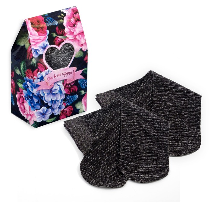 Набор женских носков "От всего сердца" (2 пары), чёрный, 23-25, п/э 80%, люрекс 10%, эластан 10%