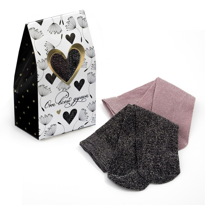 Набор женских носков "От всей души" (2 пары), розовый-чёрный, 23-25, п/э 80%, люрекс 10%, эластан 10%