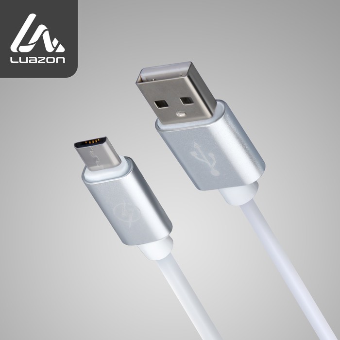 Кабель LuazON, microUSB - USB, 1 А, 1 м, оплётка металл, цвет серебро