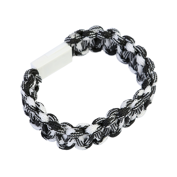 Провод для зарядки Luazon плетеный браслет, USB - microUSB, 20 см, черный с белым