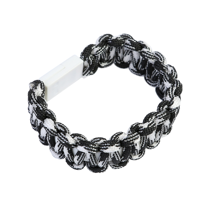 Провод для зарядки Luazon плетеный браслет, USB - iPhone 5,6,7, 20 см, черный с белым