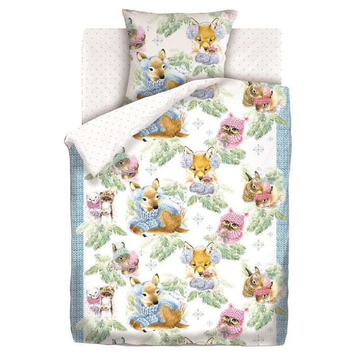 КПБ 1,5сп "Непоседа" Зимние зверята 143*215, 150*214, 70*70 см 1 шт, бязь, хл100% 120 г/м