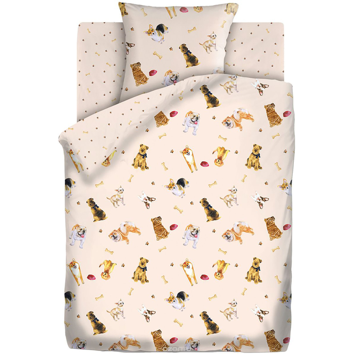 КПБ 1,5сп "Непоседа" Собачки 143*215, 150*214, 70*70 см 1 шт, бязь, хл100% 120 г/м