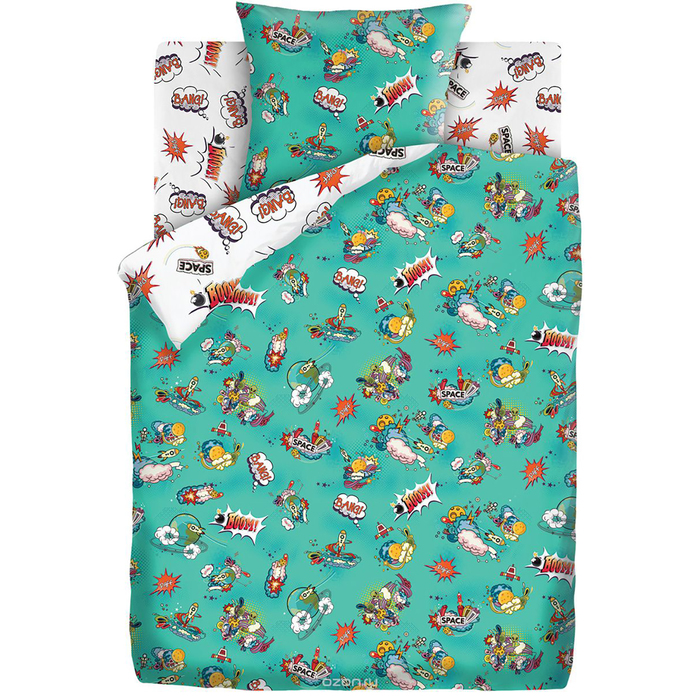 КПБ 1,5сп "Непоседа" Космик 143*215, 150*214, 70*70 см 1 шт, бязь, хл100% 120 г/м