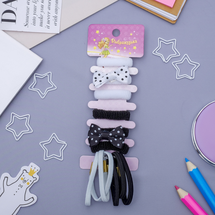 Набор резинок для волос 12 шт "Бантик" горох