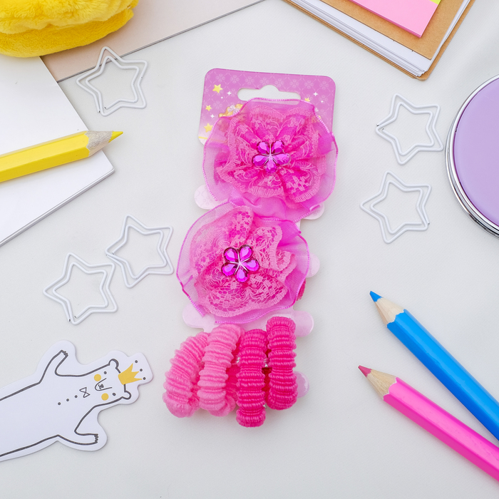 Набор резинок для волос 6 шт "Краса" бант с цветком