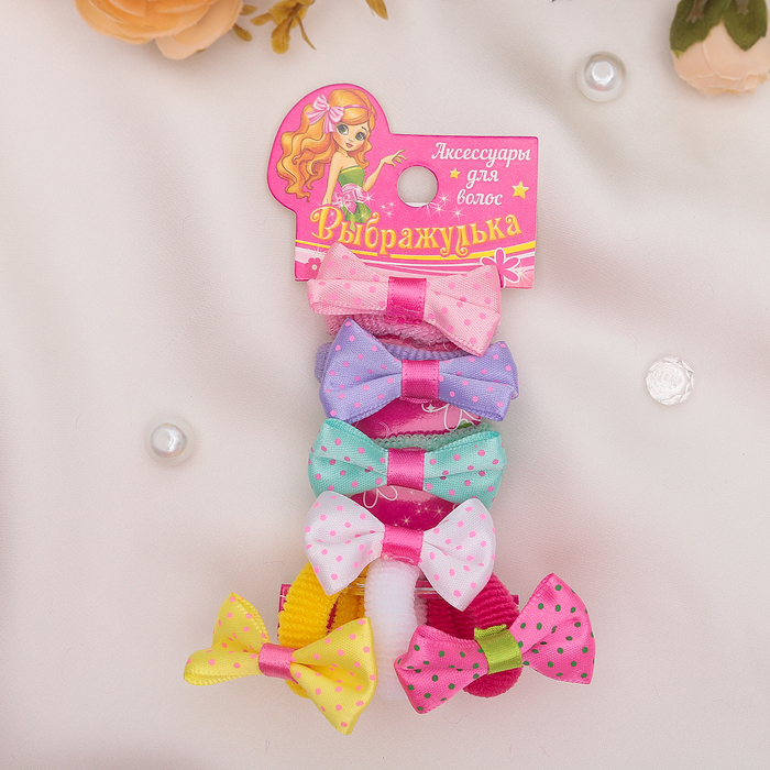 Набор резинок для волос 6 шт "Бантик" горошки