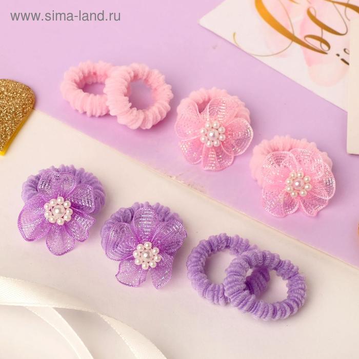 Резинка для волос Краса (набор 8 шт) цветок, розовый сиреневый