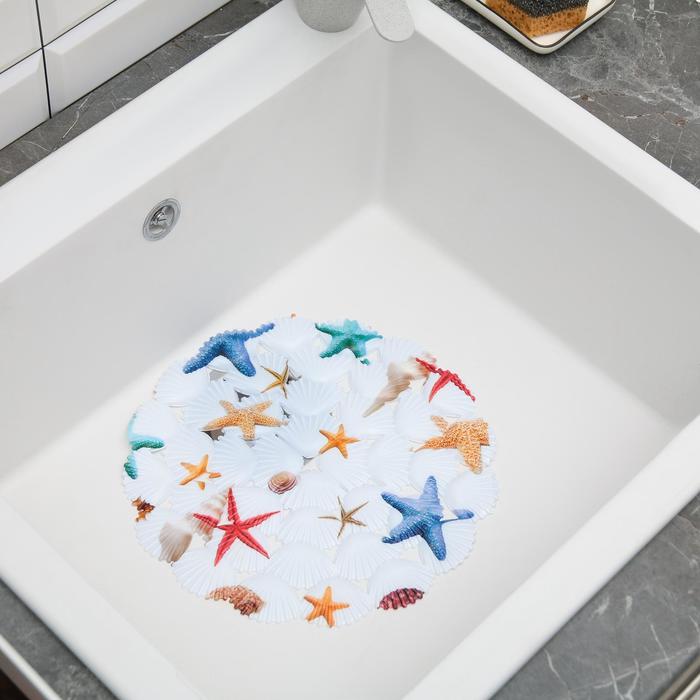 Коврик в раковину "Морские звёзды" 29x29 см, круглый