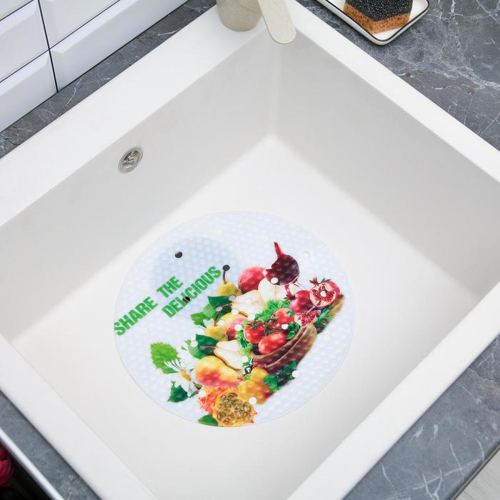 Коврик в раковину "Фрукты" 28,5x28,5 см, круглый, цвет МИКС