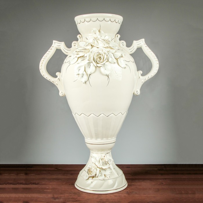 Ваза напольная "Афина" белая лепка 70 см