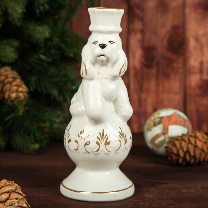 Подсвечник "Спаниель", белый, с отрисовкой