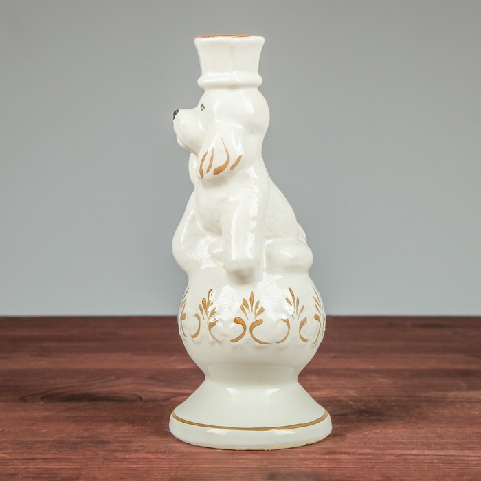 Подсвечник "Спаниель", белый, с отрисовкой