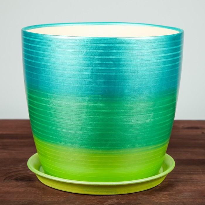 Цветочный горшок "Осень" 5 л серпантин радуга бирюза лак