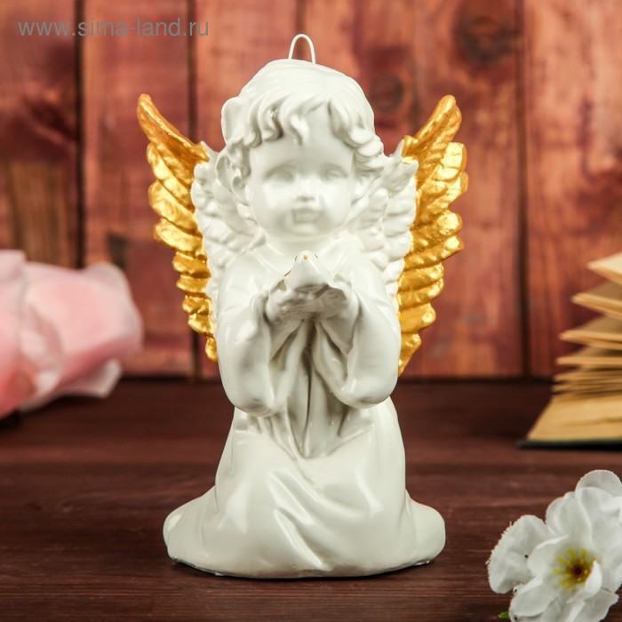 Ангелочки и эльфы Сувенир подвесной  Ангел с голубем, цвет белый, декор золотистый, 15 см