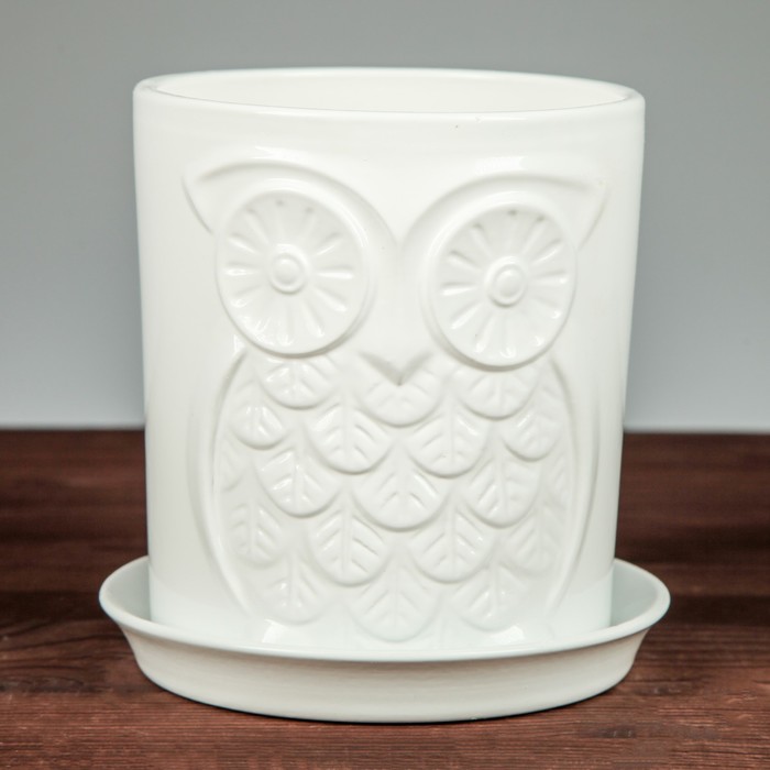 Цветочный горшок "Сова" 2,0 л глянец премиум белая