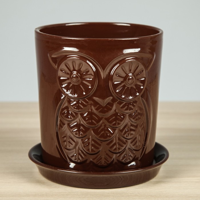 Цветочный горшок "Сова" 2,0 л глянец премиум шоколад