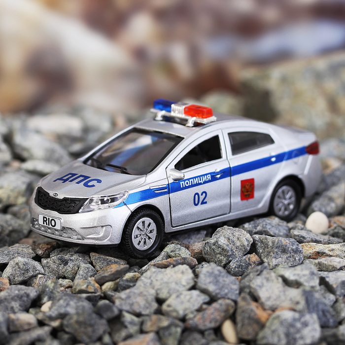 Машина металлическая Kia Rio - полиция, открываютсся двери, багажник, инерция 12 см