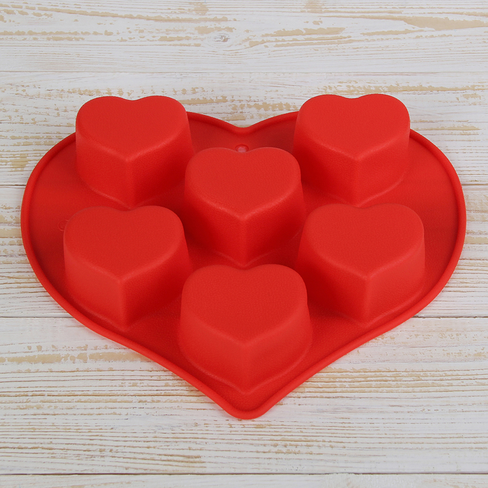 Форма для выпечки "Сердце", 6 ячеек, цвета МИКС