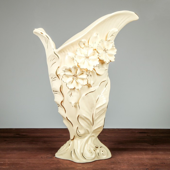 Ваза напольная "Кала", бежевая, лепка, 42 см