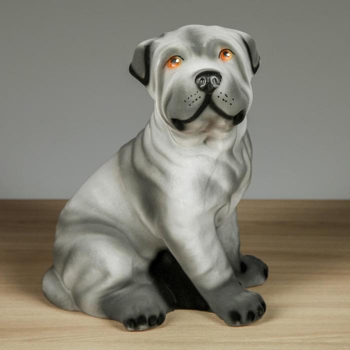 Копилка "Собака Шарпей" серая, флок