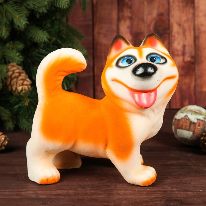 Копилка "Собаки Хаски" бело-рыжая, флок