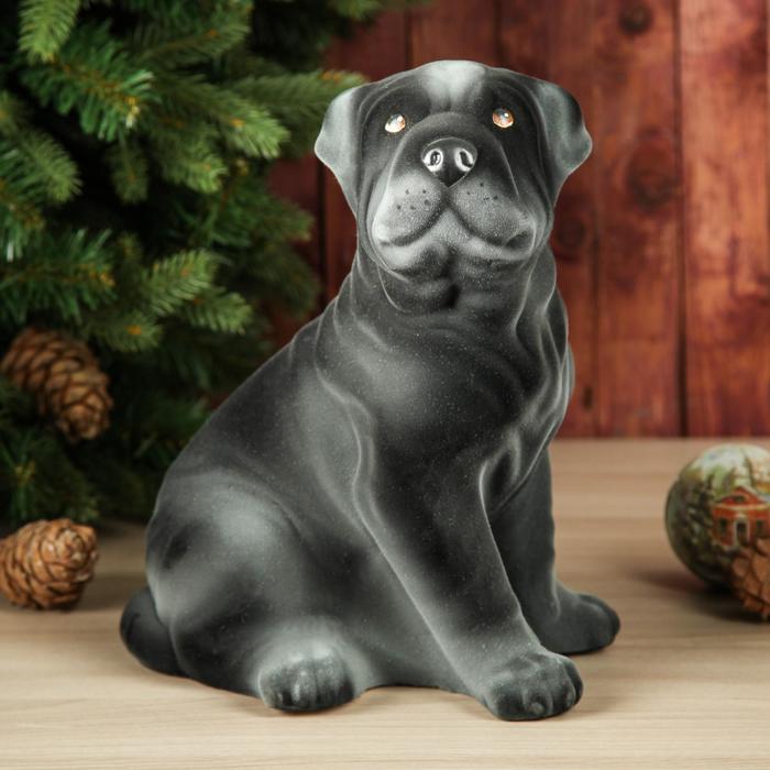 Копилка "Собака Шарпей" черная, флок