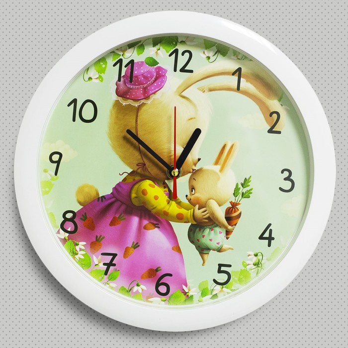 Часы настенные "Зайчик", белый обод, 28х28 см, микс