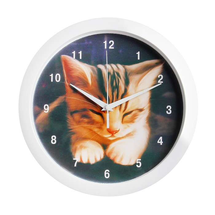 Часы настенные "Котёнок", белый обод, 28х28 см
