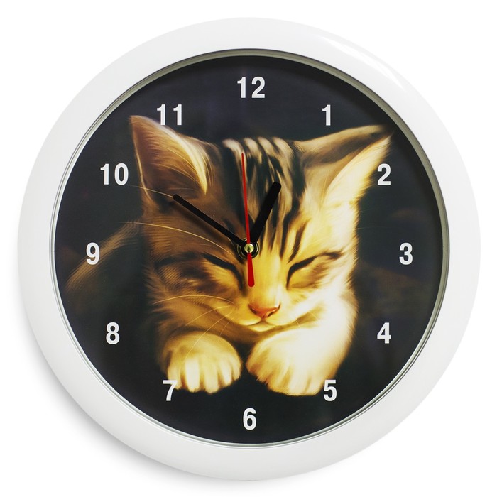 Часы настенные "Котёнок", белый обод, 28х28 см, микс