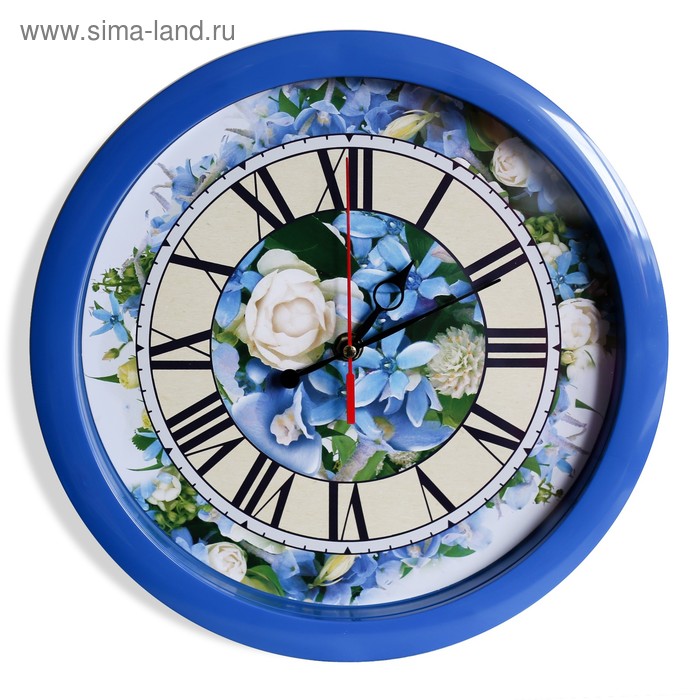 фото Часы настенные "цветы", синий обод, 28х28 см соломон