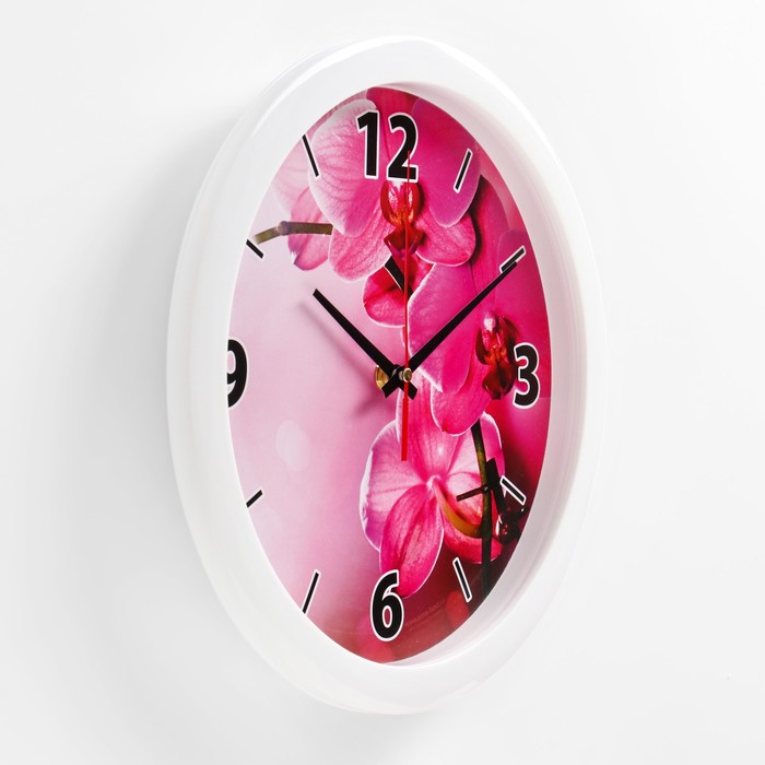 Часы настенные "Орхидеи", белый обод, 28х28 см