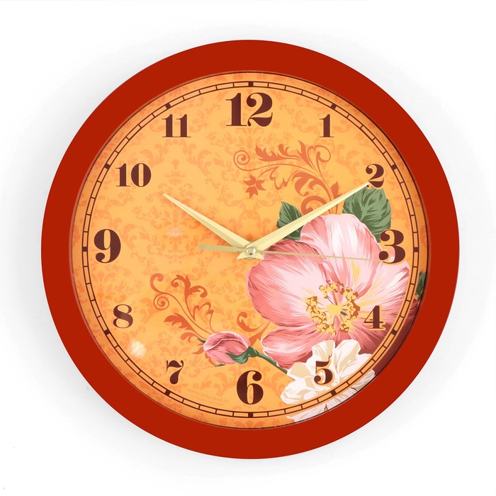 фото Часы настенные "цветки", коричневый обод, 28х28 см соломон