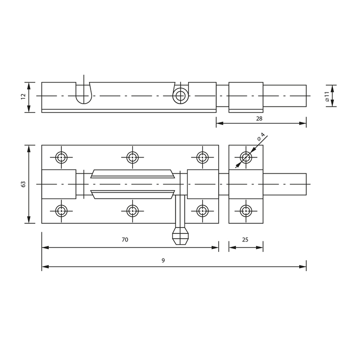 Задвижка дверная ЗД 001, 70 мм, оцинкованная