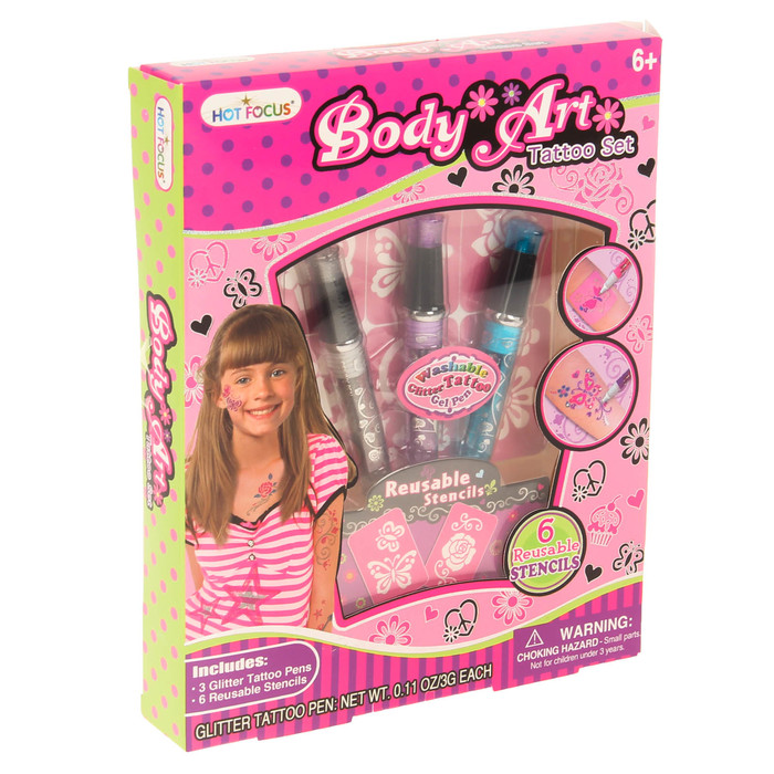 Набор "Татуировки" 3 мерц-х флом-ра для лица и тела, 6 многоразовых трафаретов