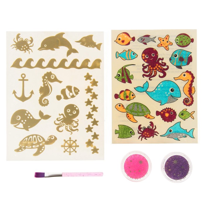 Набор "Body Tattoo" 2 уп.блесток д/тела, 1 вкл.с накл-ми, 1 вкл.с трафарет.рисунками,1 кисть 28820