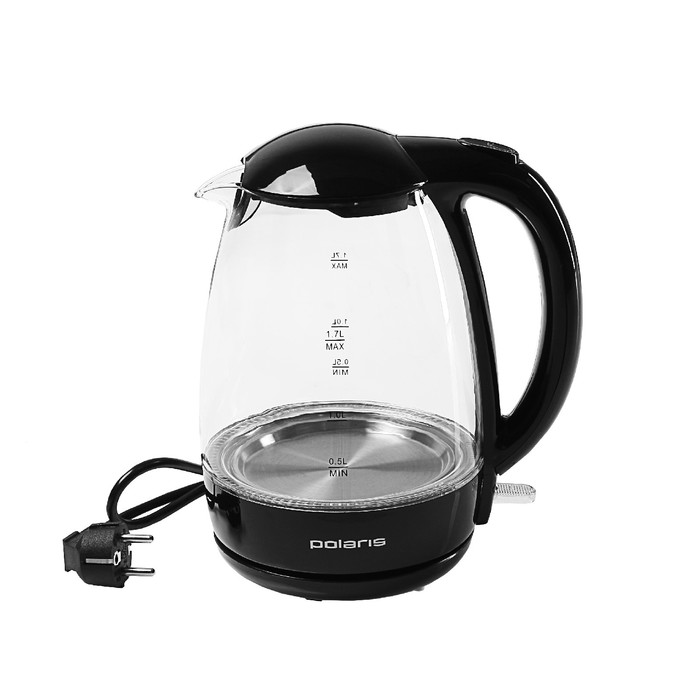 Чайник электрический Polaris PWK1768CGL, 2200 Вт, 1.7 л, чёрный
