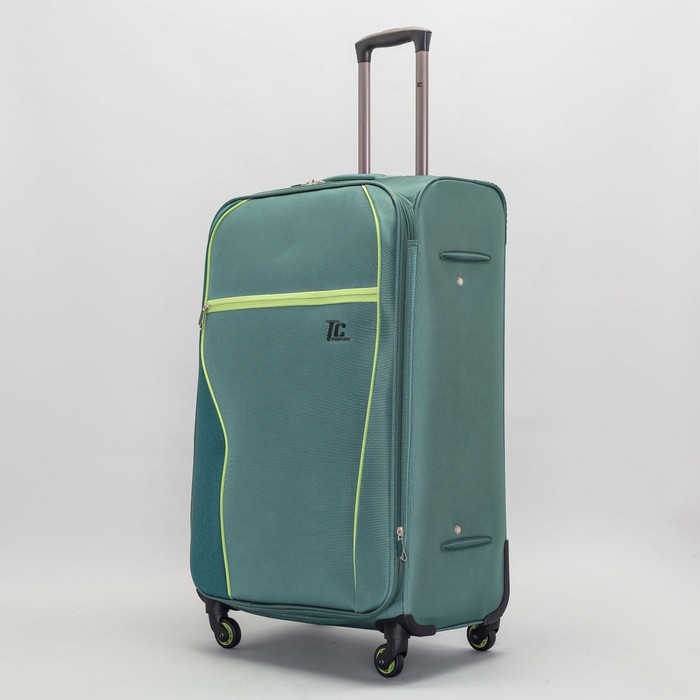 Чемодан большой с расширением 28", отдел на молнии, наружный карман, 4 колеса, кодовый замок, цвет изумрудный