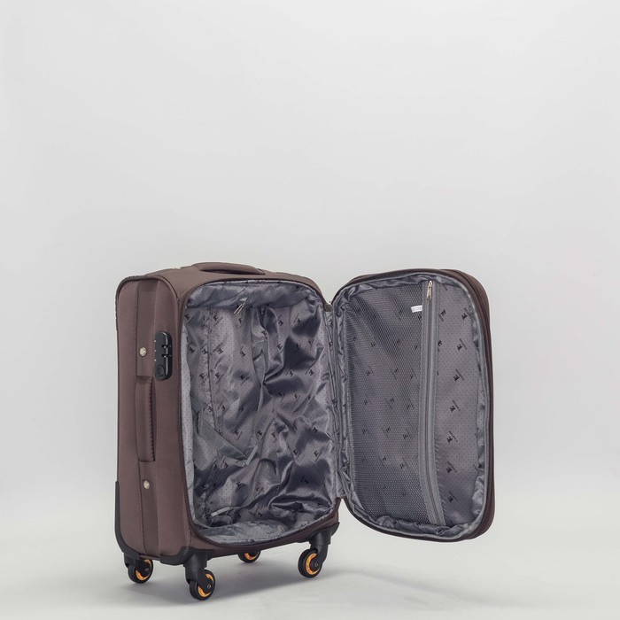 Чемодан малый с расширением на молнии 20", 1 отдел, наружный карман, 4 колеса, кодовый замок, цвет шоколадный