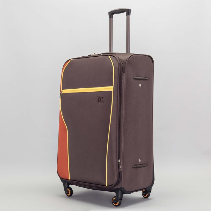 Чемодан большой с расширением на молнии 28", 1 отдел, наружный карман, 4 колеса, кодовый замок, цвет шоколад