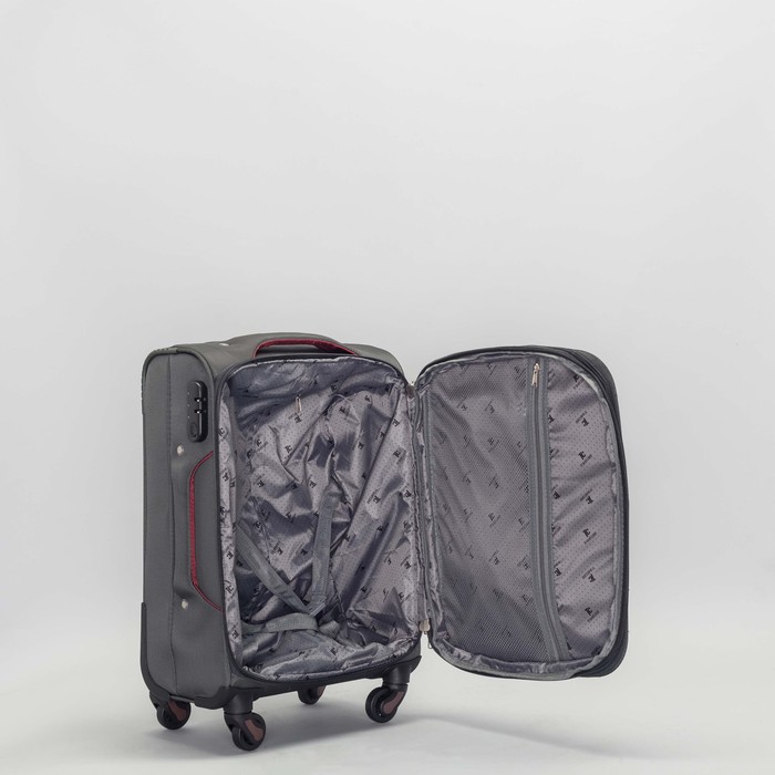 Чемодан малый с расширением 20", отдел на молнии, наружный карман, 4 колеса, кодовый замок, цвет серый