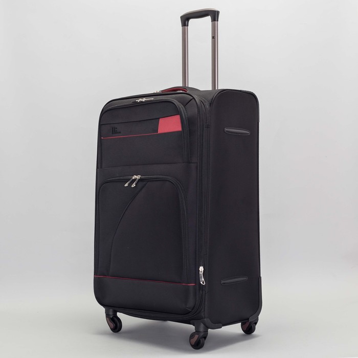 Чемодан большой с расширением 28", отдел на молнии, наружный карман, 4 колеса, кодовый замок, цвет чёрный