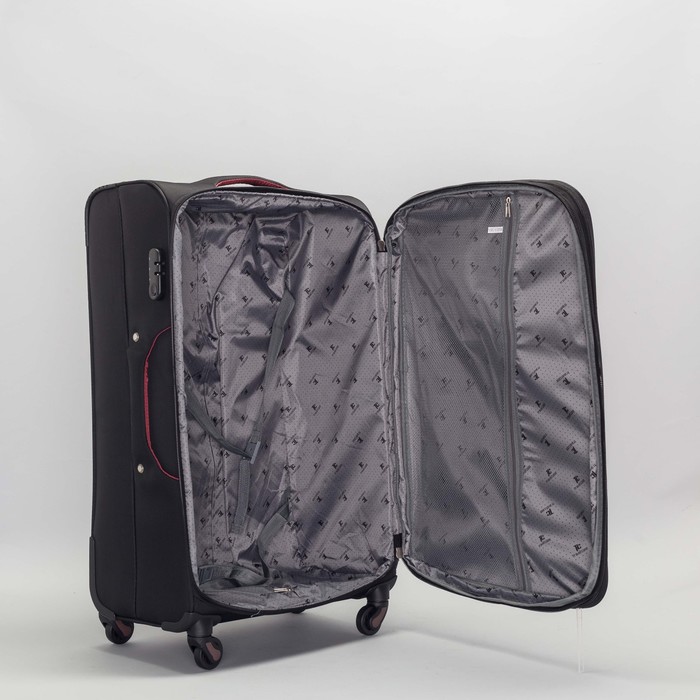 Чемодан большой с расширением 28", отдел на молнии, наружный карман, 4 колеса, кодовый замок, цвет чёрный