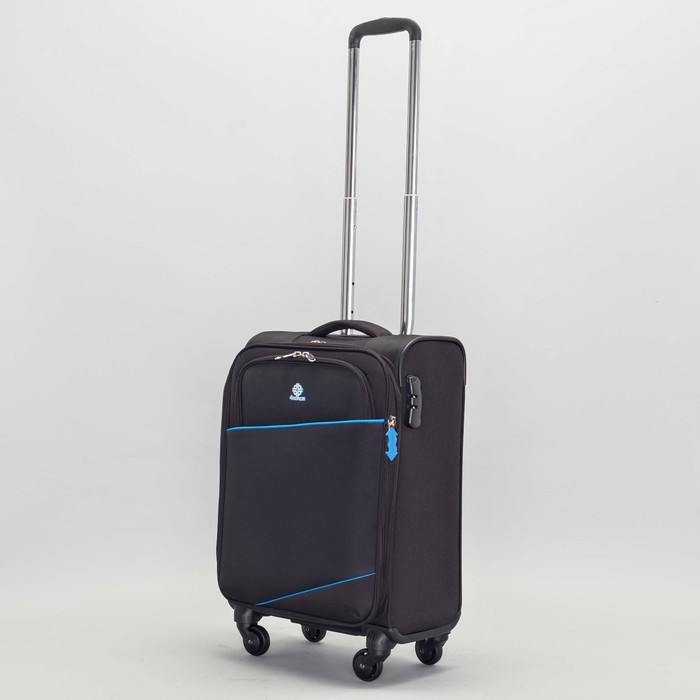 Чемодан малый 20", отдел на молнии, с расширением, наружный карман, кодовый замок, 4 колеса, цвет чёрный
