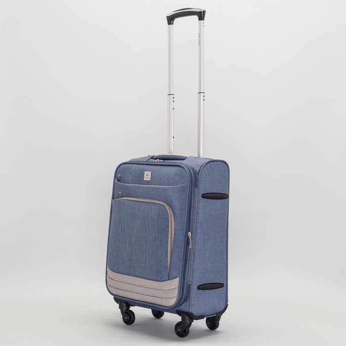 Чемодан малый 20", отдел на молнии, с расширением, наружный карман, кодовый замок, 4 колеса, цвет синий джинс