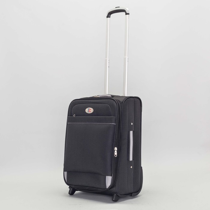 Чемодан малый с расширением 20", отдел на молнии, 2 наружных кармана, 2 колеса, цвет чёрный