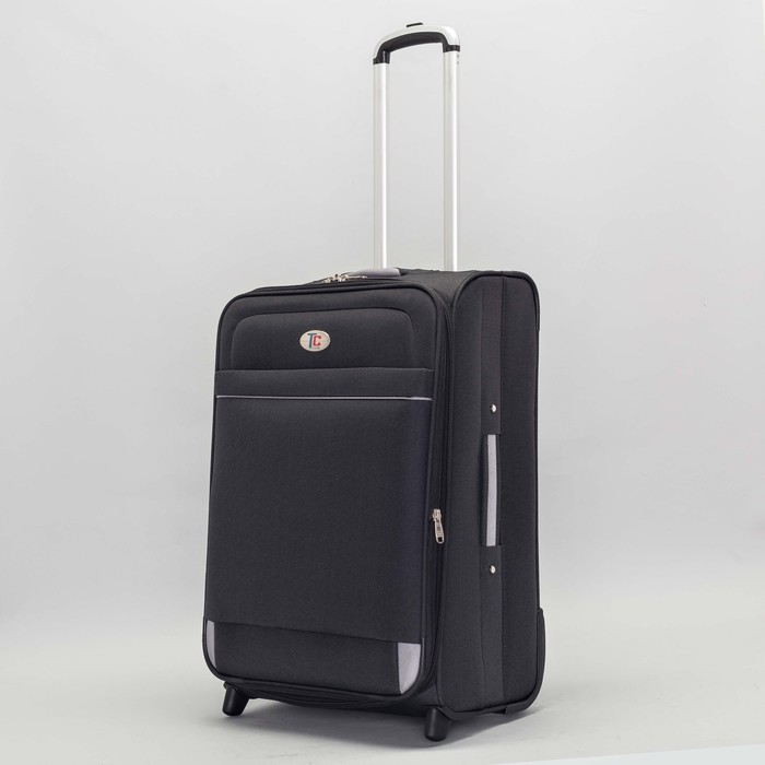 Чемодан средний 24", отдел на молнии, с расширением, 2 наружных кармана, 2 колеса, цвет чёрный